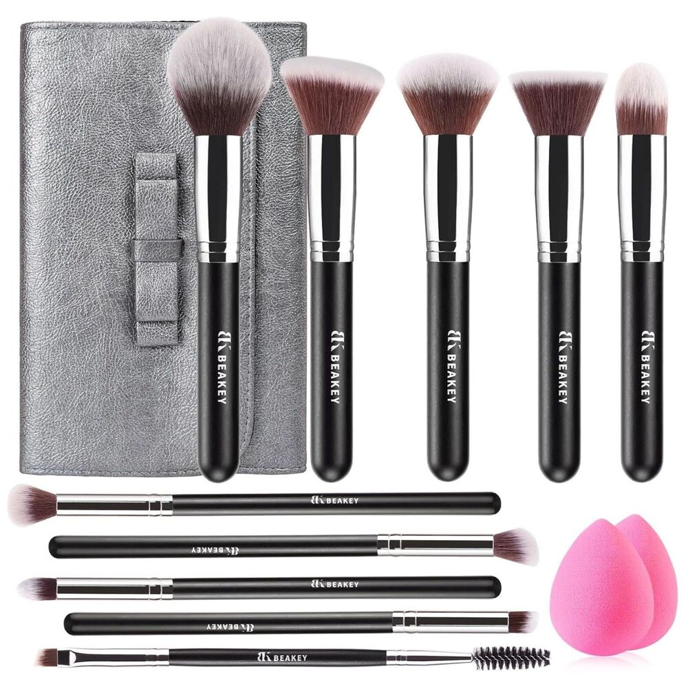 Beakey 10+2 PCS Premium Brushes & Blender Sponges With Portable Makeup Bag